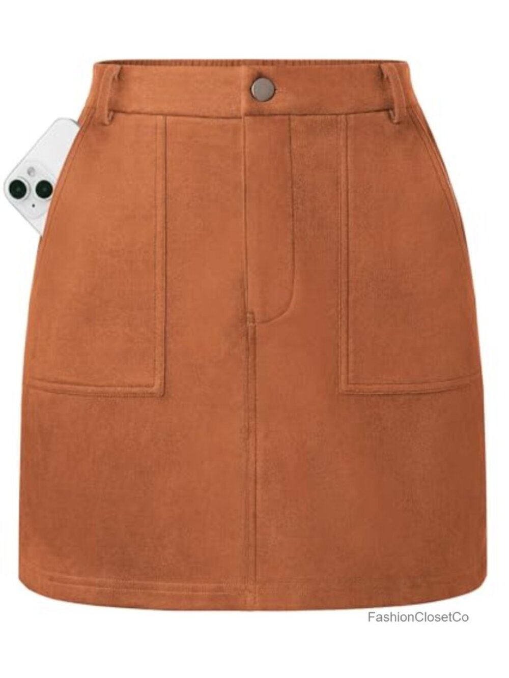 Women's Faux Suede High Waisted Pencil Mini Skirt with Pockets